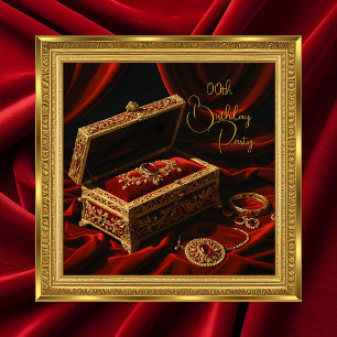 Birthday Vintag Gold Frame Red Jewel Box Einladung