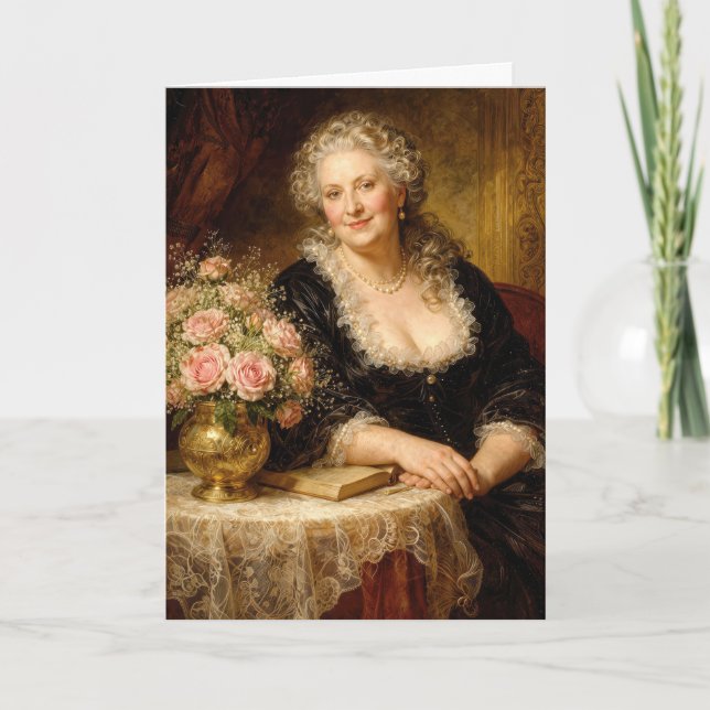 Birthday Vintage Woman Posing with Rose Bouquet Karte (Vorderseite)