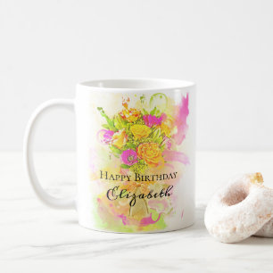 Birthday Watercolor Blume Bouquet Tasse