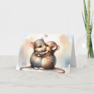 Birthday Watercolor Mice Hugging Karte