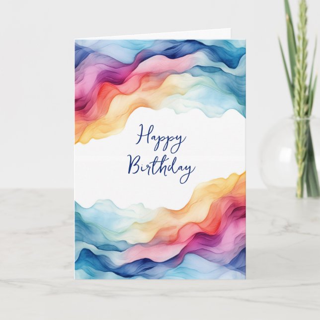 Birthday Watercolor Rainbow Waves Karte (Vorderseite)