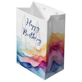 Birthday Watercolor Rainbow Waves Mittlere Geschenktüte