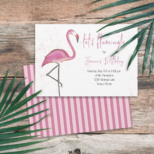 Birthday Watercolor Simple Pink Flamingo Einladung