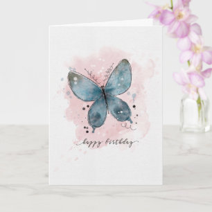 Birthday Watercolor Sketchy Doodle Butterfly Card Karte