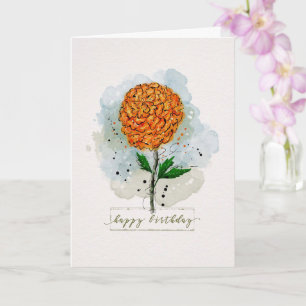 Birthday Watercolor Sketchy Doodle Orange Blume Karte
