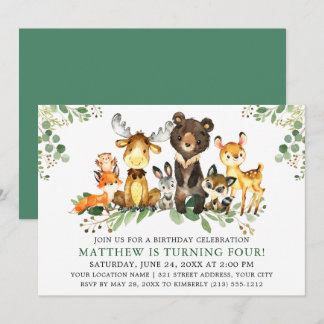 Birthday Watercolor Woodland Tiere Einladung