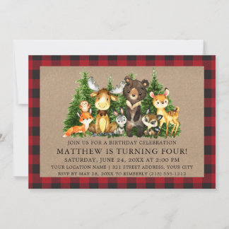 Birthday Watercolor Woodland Tiere Rustikal Einladung