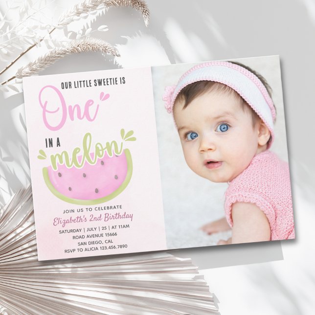 Birthday watermelon Girl one in a melon with photo Einladung (Von Creator hochgeladen)