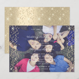Birthday Weddo Foto Family Sepia Gold Confetti Einladung
