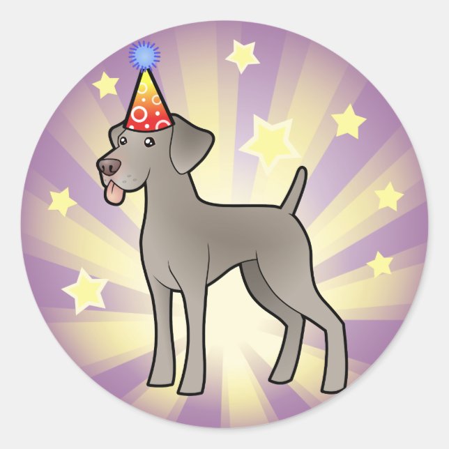 Birthday Weimaraner Runder Aufkleber (Vorderseite)
