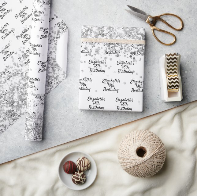 Birthday Weißer Konfetti Funkelname Geschenkpapier (Kunsthandwerk)
