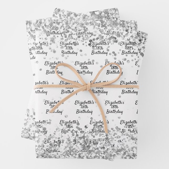 Birthday Weißer Konfetti Funkelname Geschenkpapier Set (Beispiel)