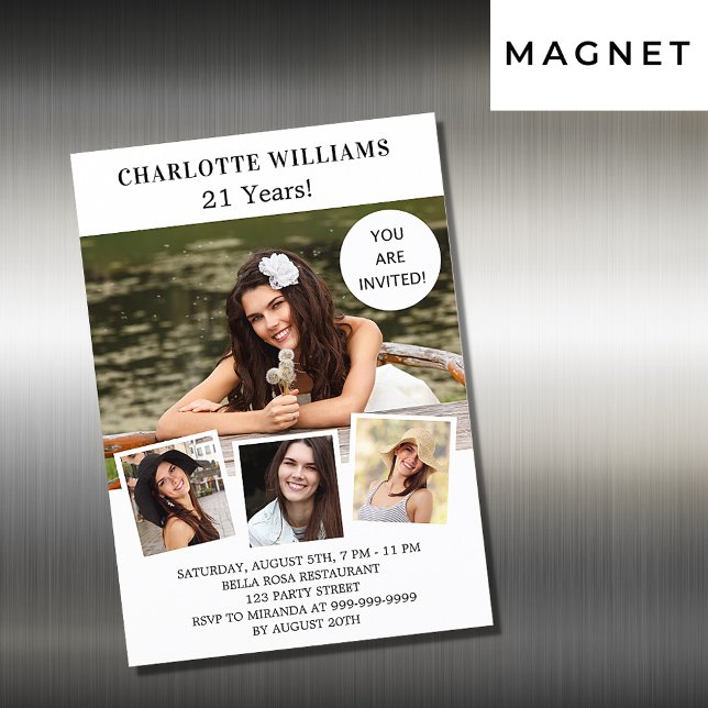 Birthday Weißes Foto Collage Luxus Magneteinladung (Von Creator hochgeladen)