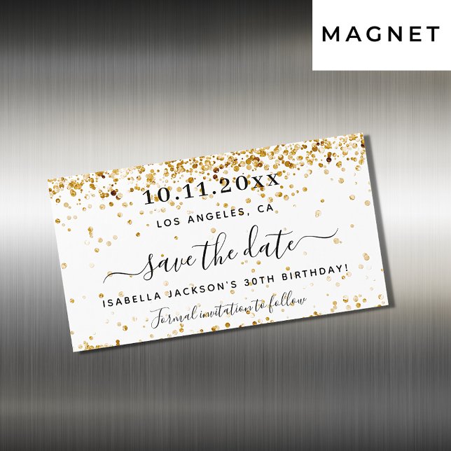 Birthday weißes Gold elegant Save the Date Magnet (Von Creator hochgeladen)
