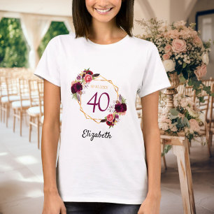 Birthday Weißgold Bordeaux Blüten T-Shirt