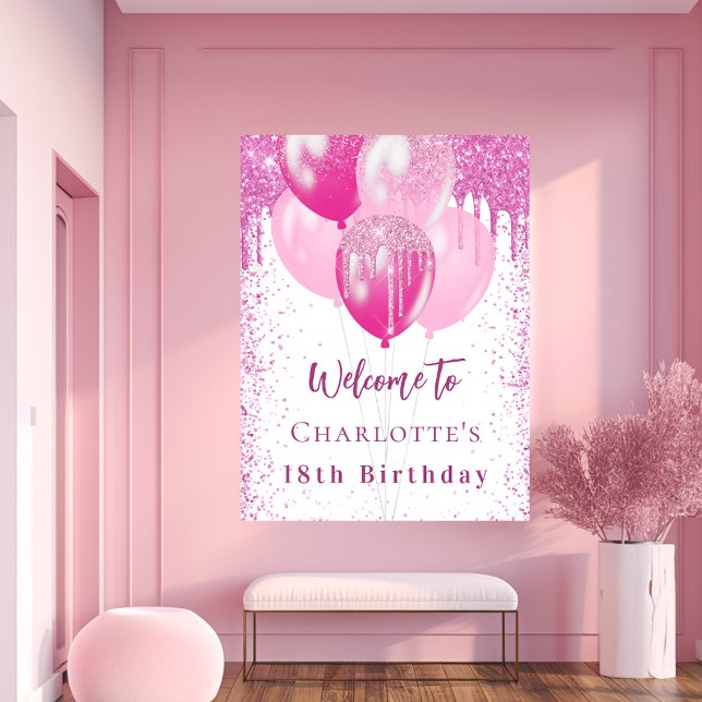 Birthday Weißrosa Ballons Mädchen willkommen Party Poster (Von Creator hochgeladen)