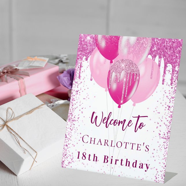 Birthday Weißrosa Ballons Mädchen willkommen Party Sockelschild (Von Creator hochgeladen)