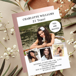 Birthday Weißrosa Foto Collage Luxus Einladung
