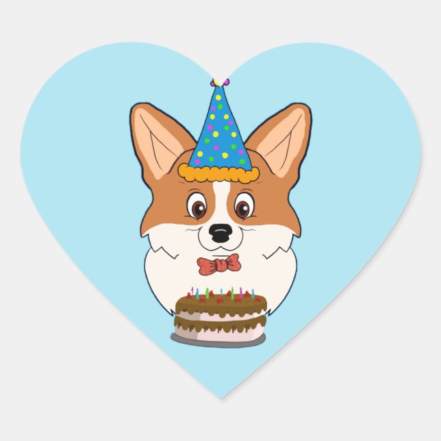 Birthday Welsh Corgi Cartoon Herz-Aufkleber (Vorderseite)