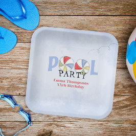 Birthday Whimsical Summer Pool Party Beach Balls Pappteller
