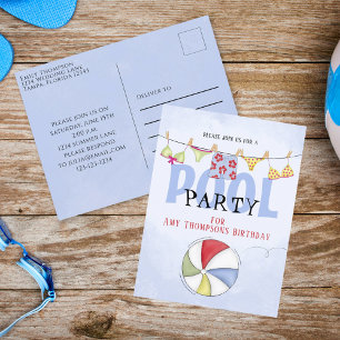 Birthday Whimsical Summer Pool Party Fun Swimsuits Postkarte