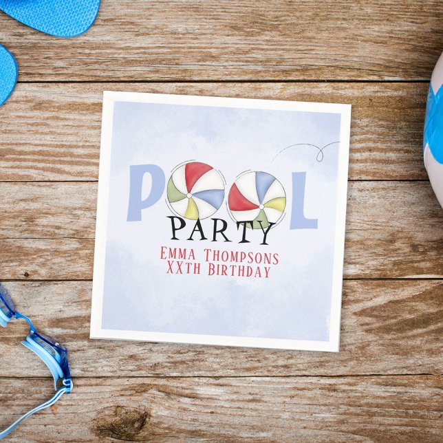 Birthday Whimsisical Summer Pool Party Beach Balls Serviette (Von Creator hochgeladen)
