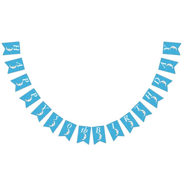 Birthday White Crescent Mond mit Face Stars Aqua Wimpelkette (Alle)