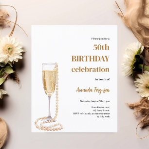 Birthday White gold Bubbly wine Perry Einladung