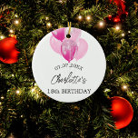 Birthday White Pink Ballloons Name Keramik Ornament<br><div class="desc">Ein Ornament für einen mädchenhaften und glamourösen 18. Geburtstag (oder jedes Alter). Ein weißer Hintergrund mit rosa Ballons. Personalisieren und fügen Sie ein Datum,  einen Namen und ein Alter.</div>