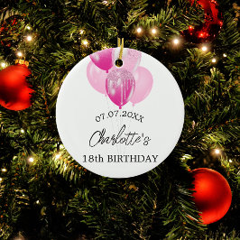 Birthday White Pink Ballloons Name Keramik Ornament