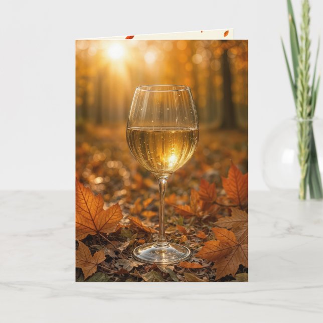 Birthday Wine Glass In Autumn Maple Leaves Karte (Vorderseite)