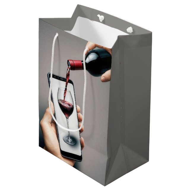 Birthday Wine Pouring in ein Smartphone Mittlere Geschenktüte (Vorderseite Schrägansicht)