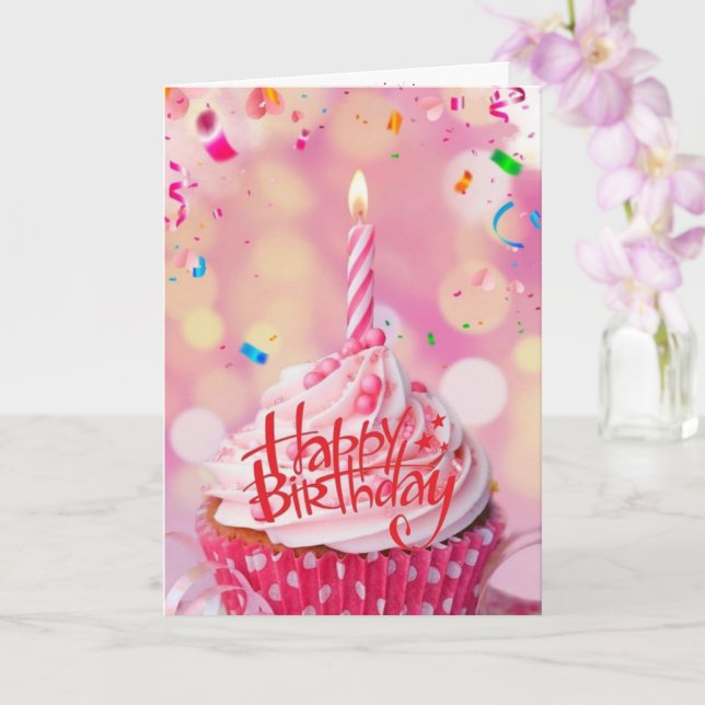 Birthday Wish Cup Cake Pink Grußkarte Karte (Orchidee)