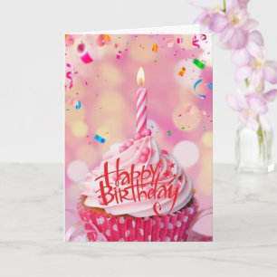 Birthday Wish Cup Cake Pink Grußkarte Karte