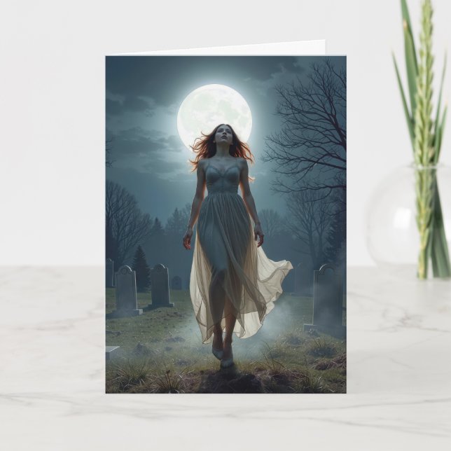 Birthday Woman Walking In a Moonlit Cemetery Karte (Vorderseite)