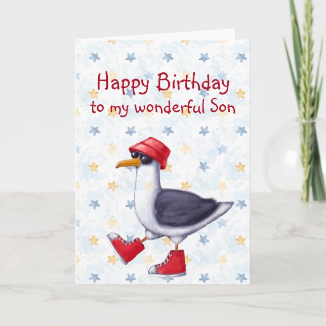 Birthday Wonderful Son Fun Niedlich Seagull Bird C Karte (Vorderseite)
