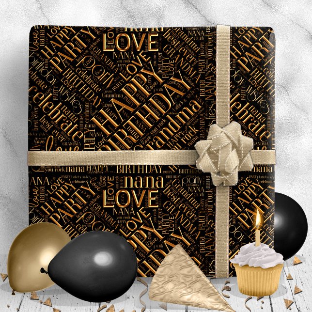 Birthday Word Cloud Oma Gold ID276 Geschenkpapier (Von Creator hochgeladen)