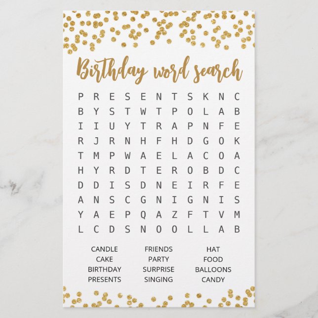 Birthday Word Suchspiel Geburtstagsparty (Vorderseite)