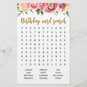Birthday Word Suchspiel Geburtstagsparty