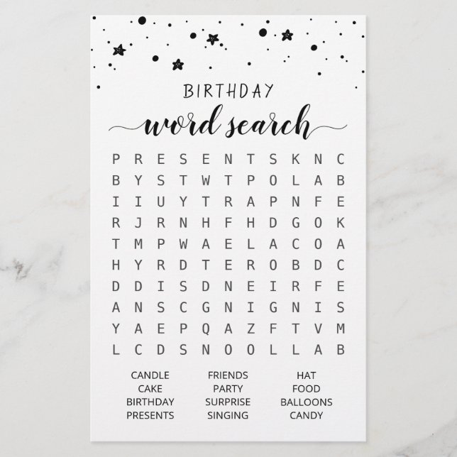Birthday Word Suchspiel Geburtstagsparty (Vorderseite)