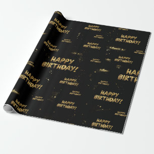 Birthday Wrapping Paper Gold Black Trendy Modern Geschenkpapier