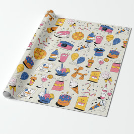 Birthday Wrapping Paper in Blue Pink Orange Geschenkpapier