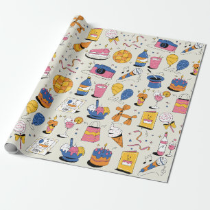 Birthday Wrapping Paper in Blue Pink Orange Geschenkpapier