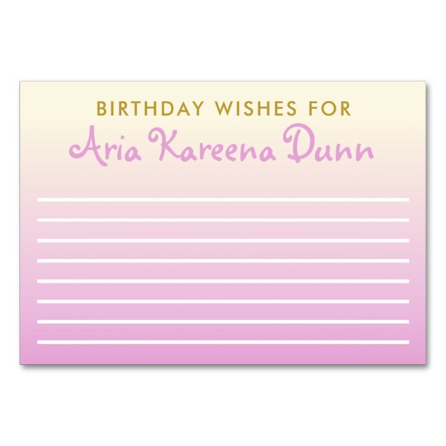 Birthday wünscht Advice Card Ombre Beige und Pink Tischnummer (Vorderseite)