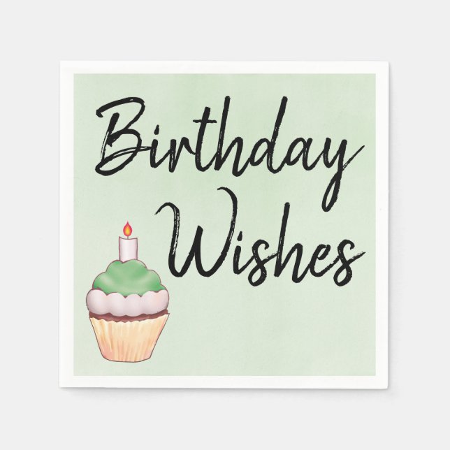 Birthday wünscht Cupcake Green Water Farbe Serviette (Vorderseite)