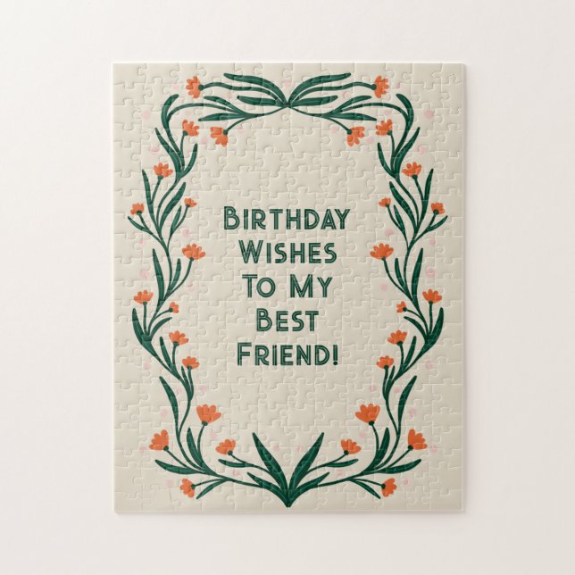 Birthday wünscht elegante Blumenrahmen Puzzle (Vertikal)