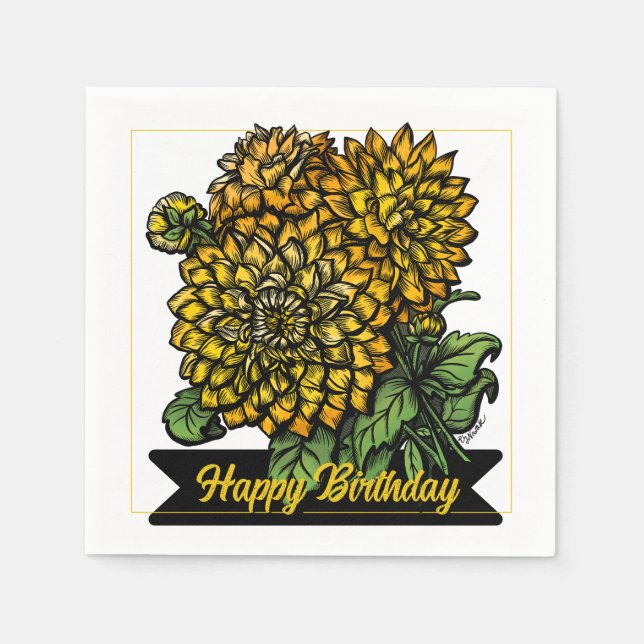 Birthday Yellow Dahlias Floral  Serviette (Vorderseite)