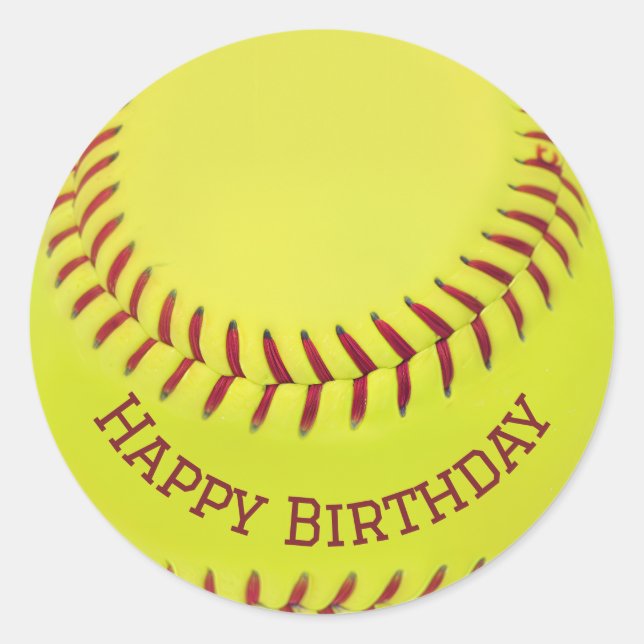 Birthday Yellow Softball Runder Aufkleber (Vorderseite)