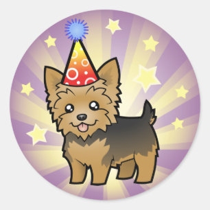 Birthday Yorkshire Terrier (kurzes Haar ohne Bogen Runder Aufkleber