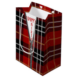 Birthday Zipper auf Tartan Kariert Mittlere Geschenktüte